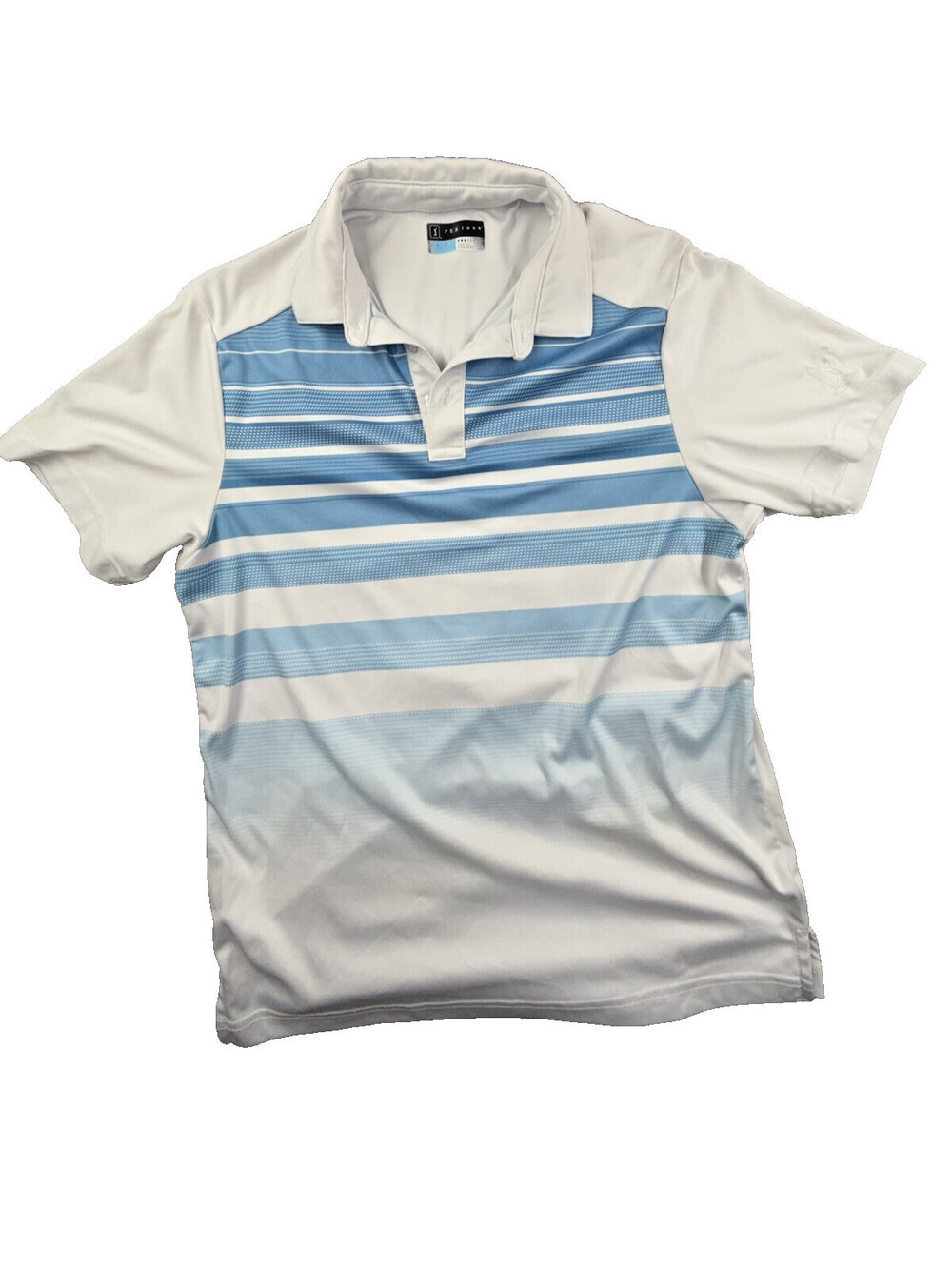 PGA Tour Pro Series‎ Golf Polo Shirt Men's S White Blue Ombre striped Athletic